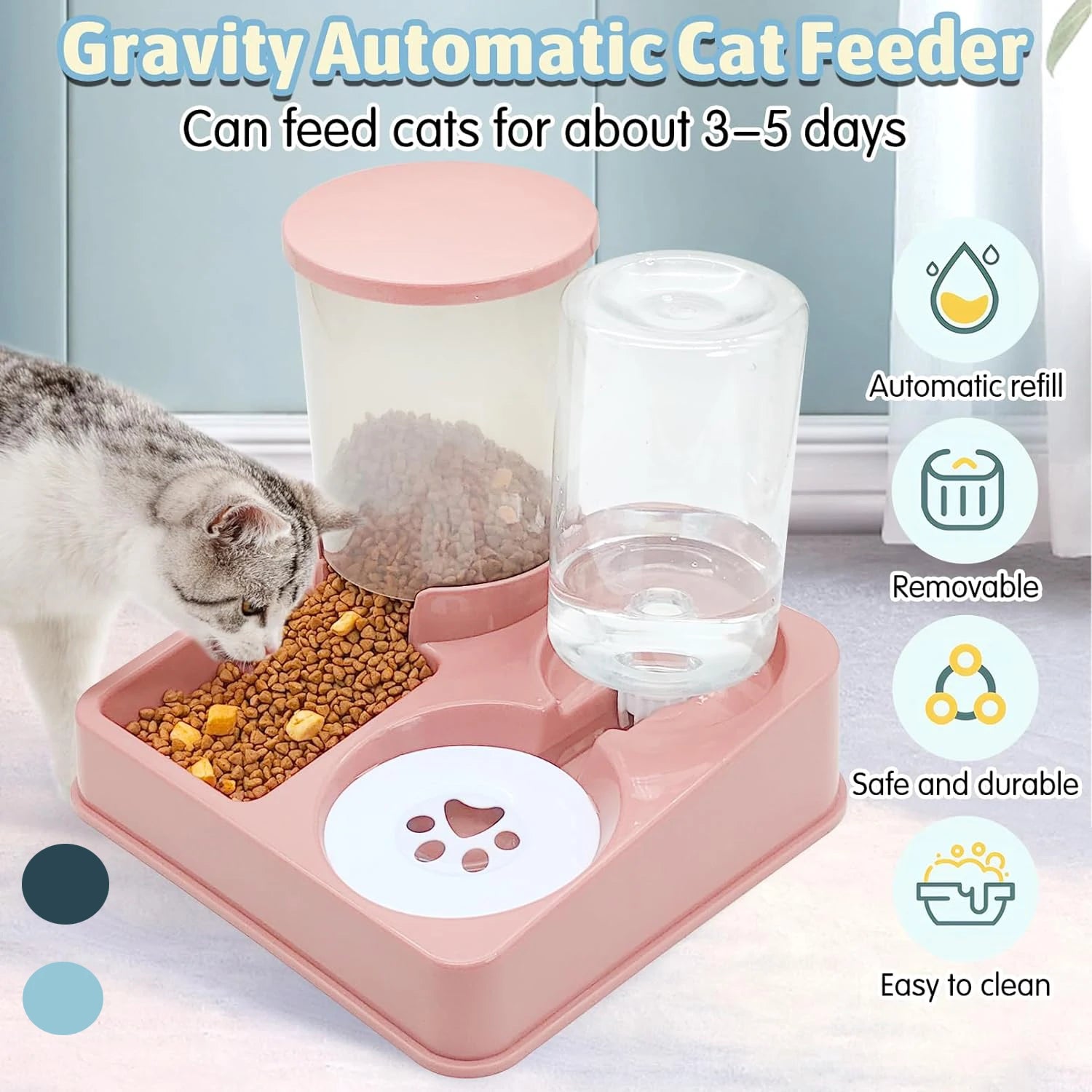 Automatic Pet Feeder Water Dispenser Set, 2 In 1