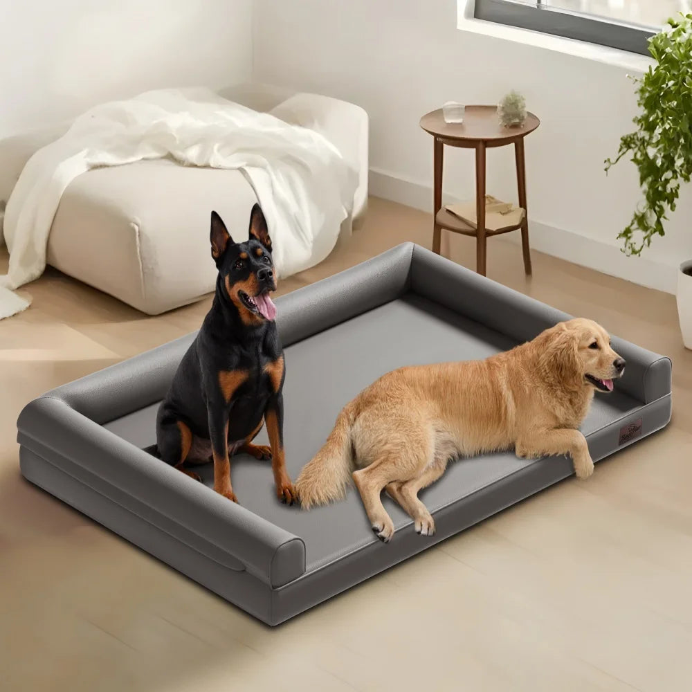 M-XXL Orthopedic Dog Calming Removable Cover Bed Bolster Microfiber Leather