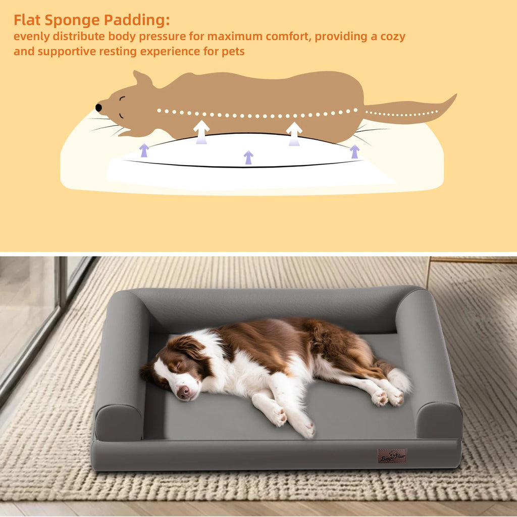 M-XXL Orthopedic Dog Calming Removable Cover Bed Bolster Microfiber Leather
