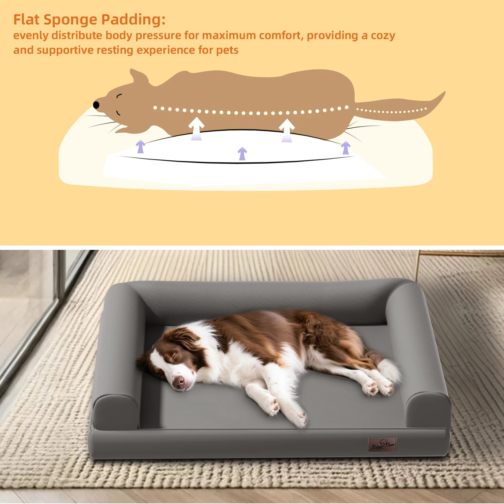M-XXL Orthopedic Dog Calming Removable Cover Bed Bolster Microfiber Leather