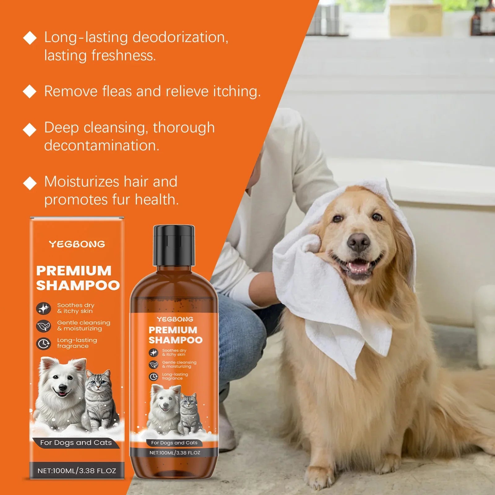 Natural Pet Shampoo Removes Odor & Tangles, Flea & Insect Repellent,