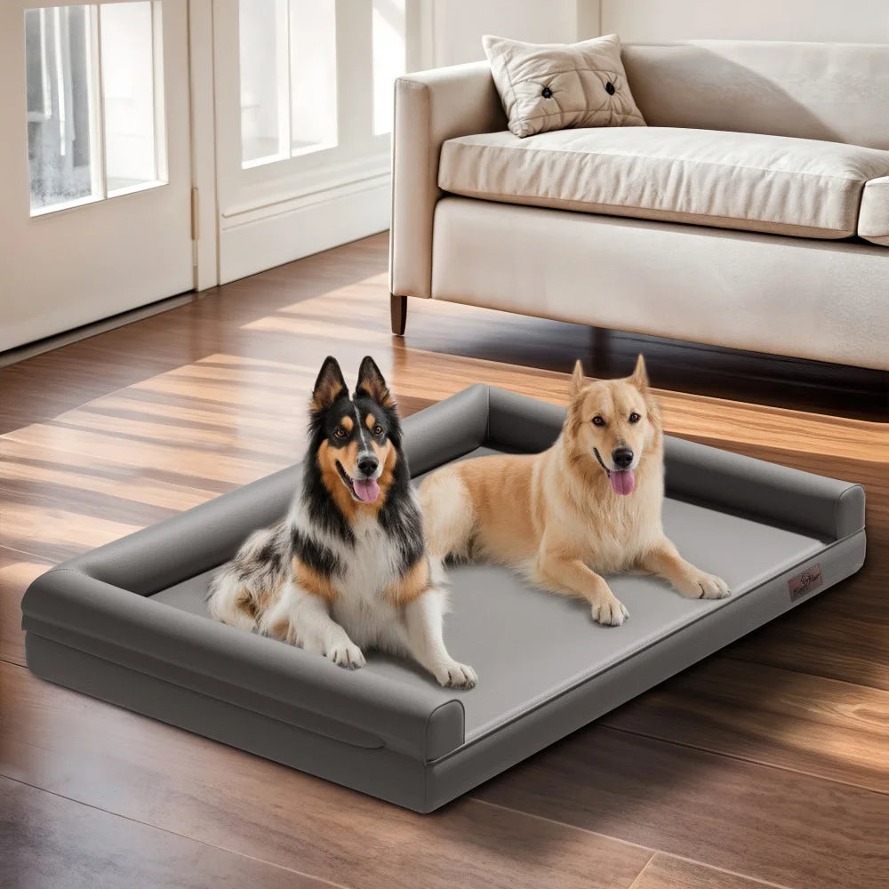 M-XXL Orthopedic Dog Calming Removable Cover Bed Bolster Microfiber Leather