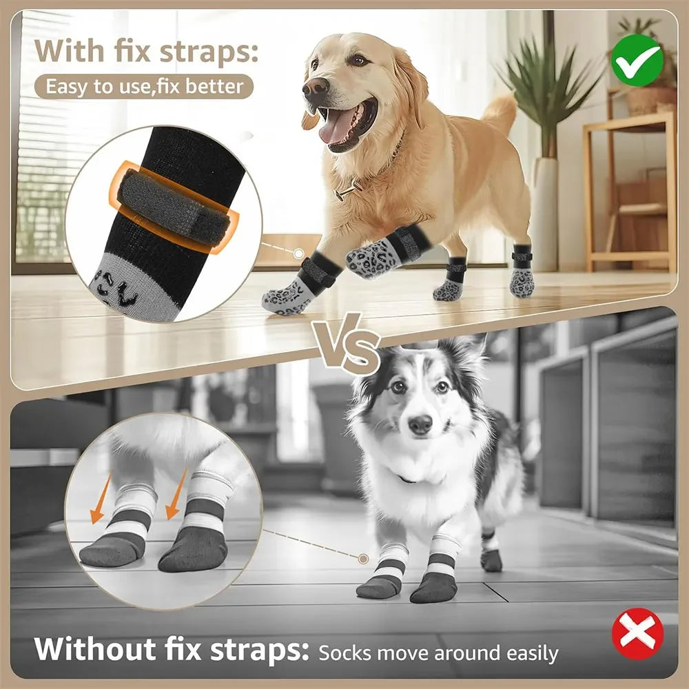 4pcs Waterproof Paw Anti-Slip Boots with Traction Socks for Injured Dogs
