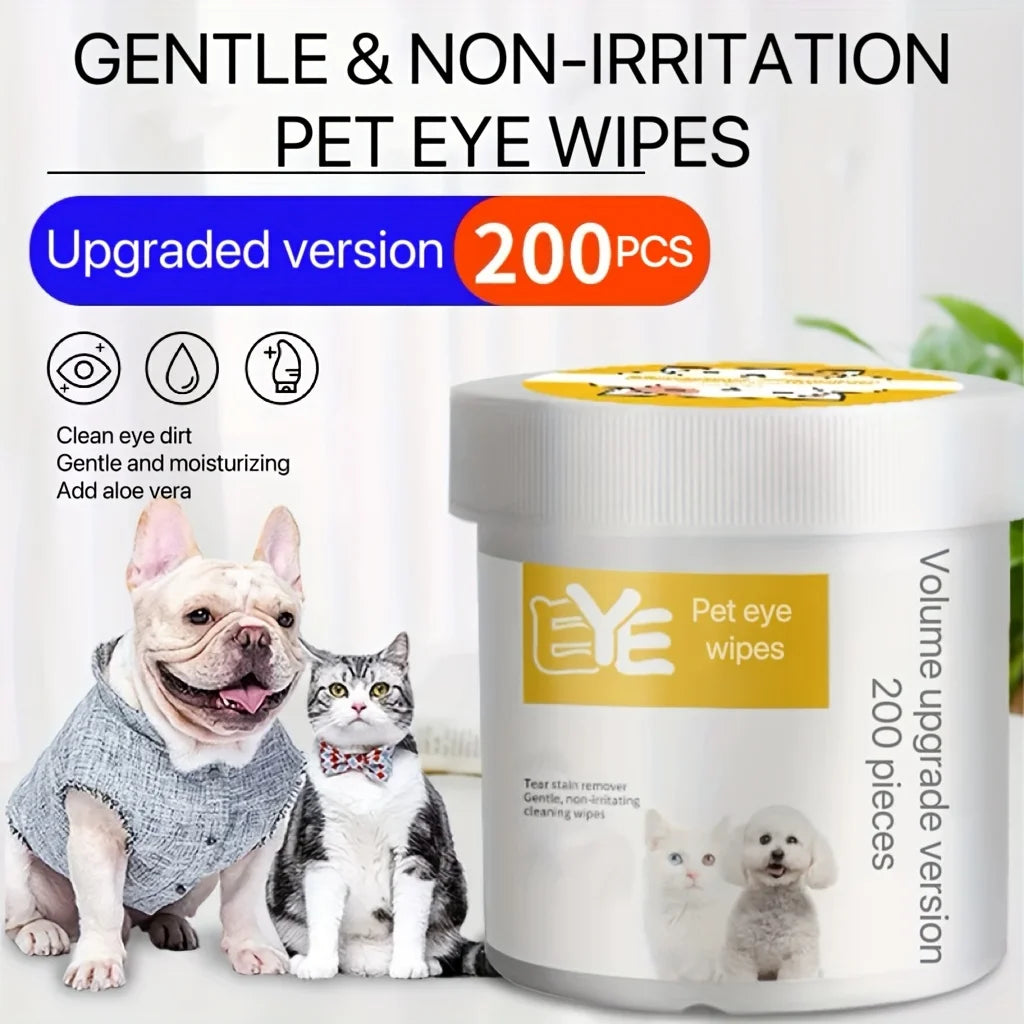 200pcs Pet Eye Wet Wipes, Gently Remove Tear Stain, Debris, Discharge