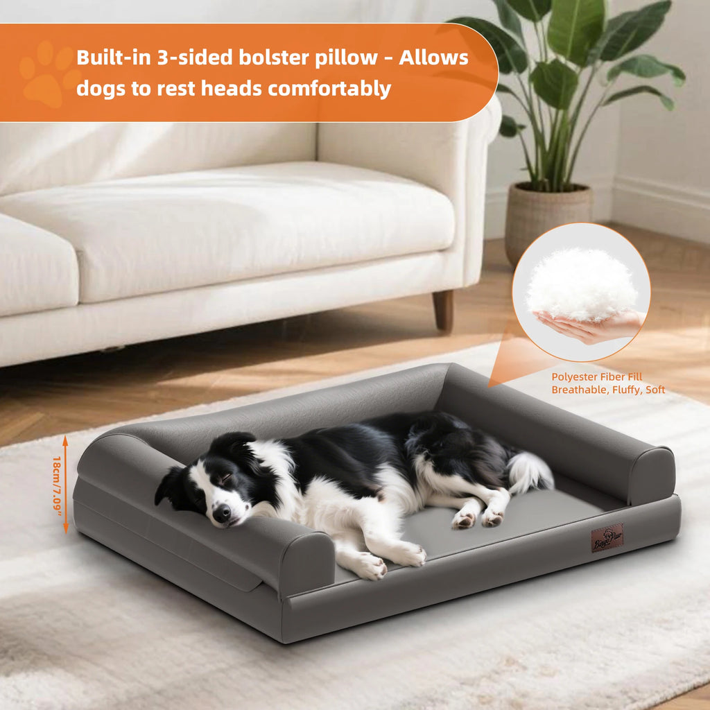 M-XXL Orthopedic Dog Calming Removable Cover Bed Bolster Microfiber Leather