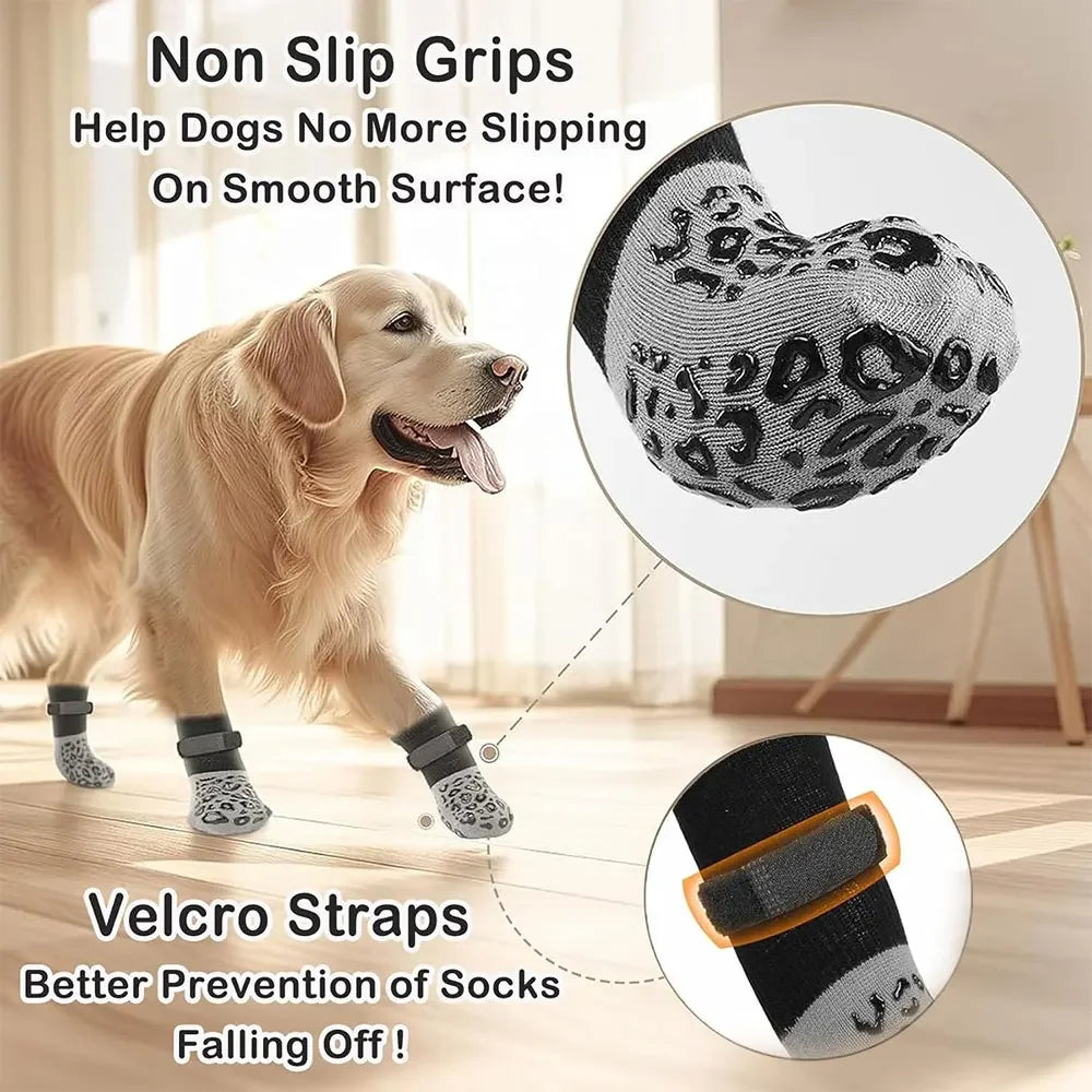 4pcs Waterproof Paw Anti-Slip Boots with Traction Socks for Injured Dogs