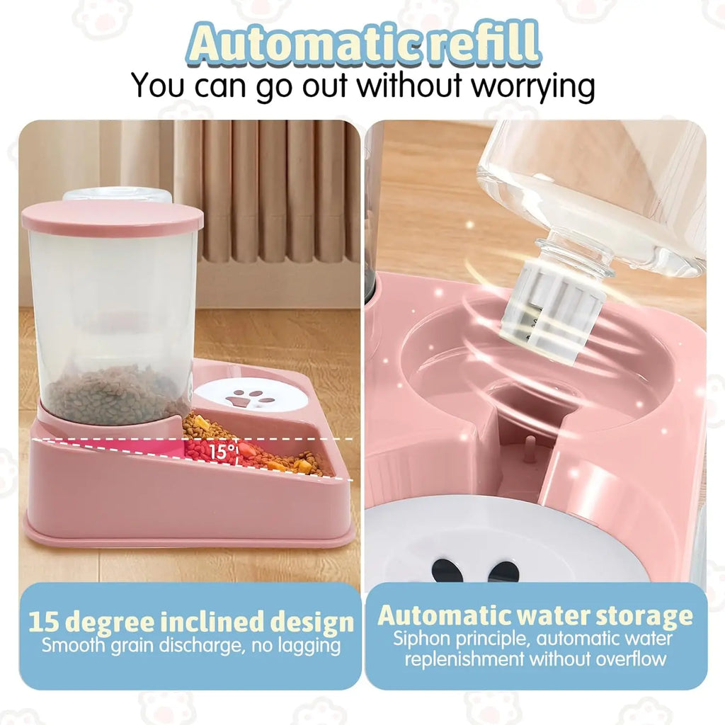 Automatic Pet Feeder Water Dispenser Set, 2 In 1