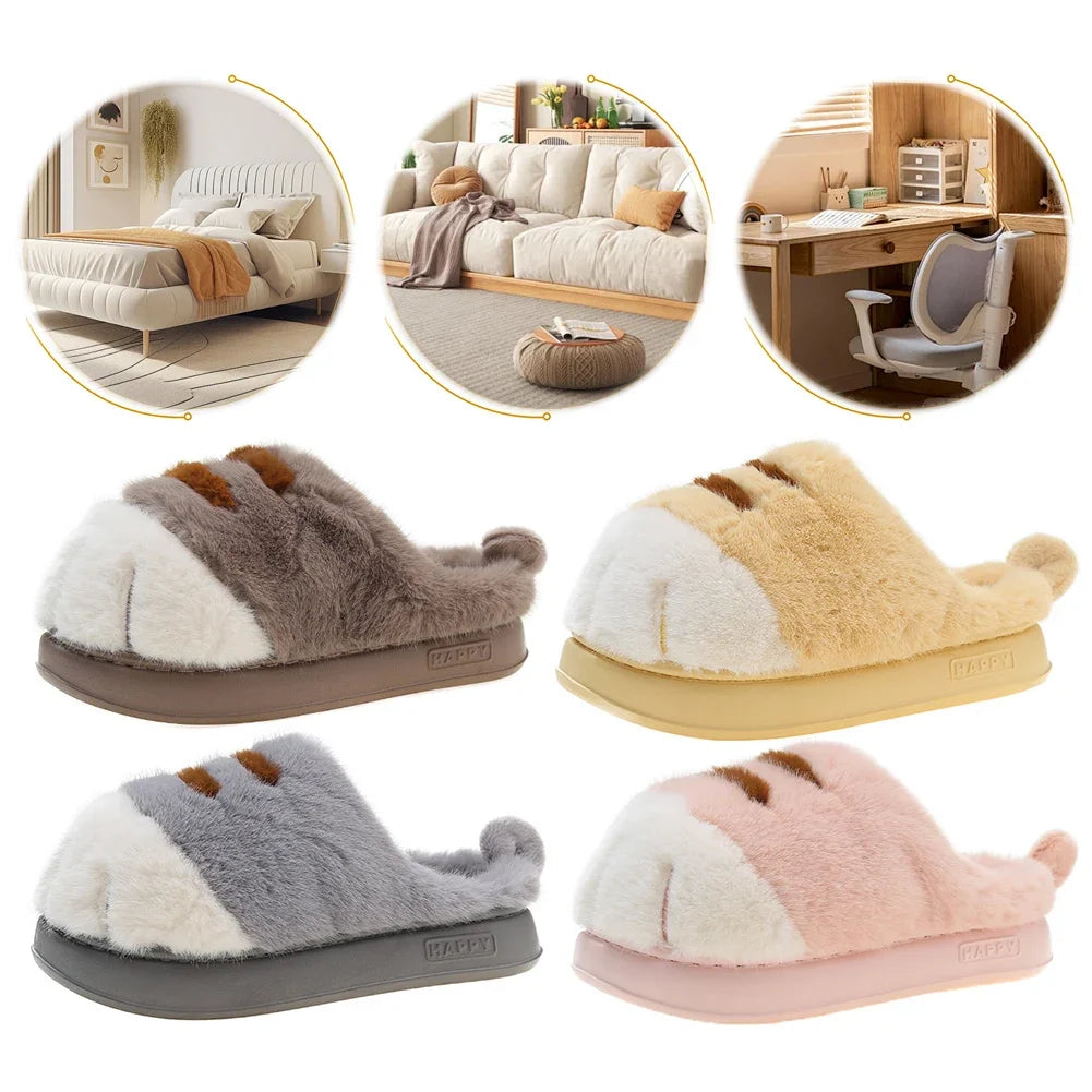 3D Cat Paw Plush Slip-on Comfortable House Slippers
