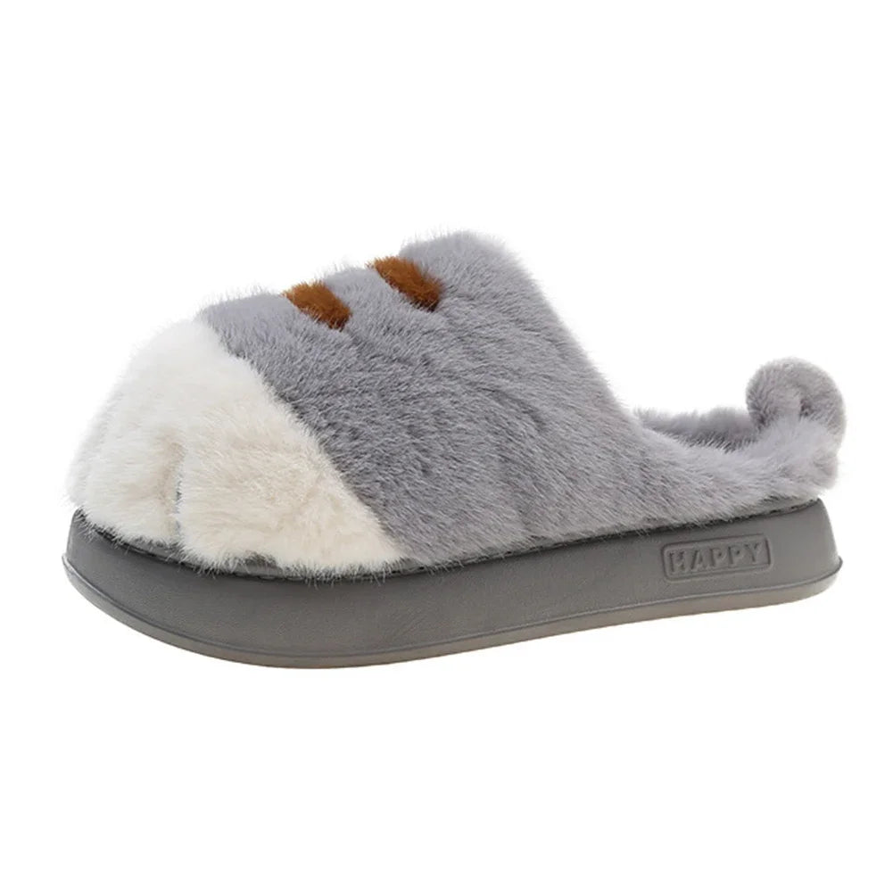 3D Cat Paw Plush Slip-on Comfortable House Slippers
