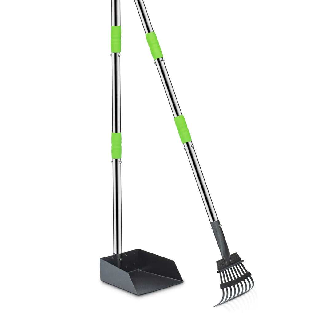 Dog Pooper Stainless Long Adjustable Handles Scooper and Tray