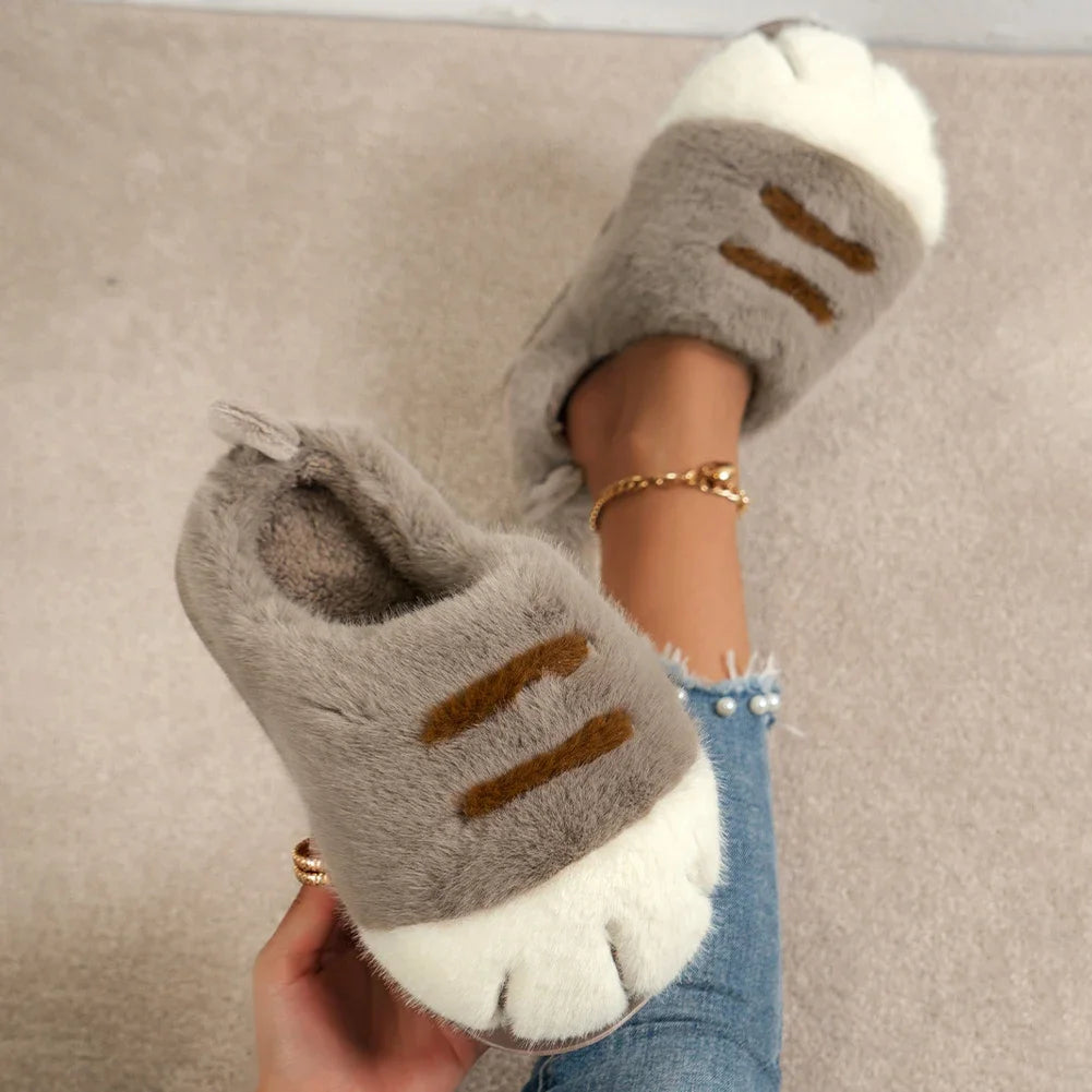 3D Cat Paw Plush Slip-on Comfortable House Slippers