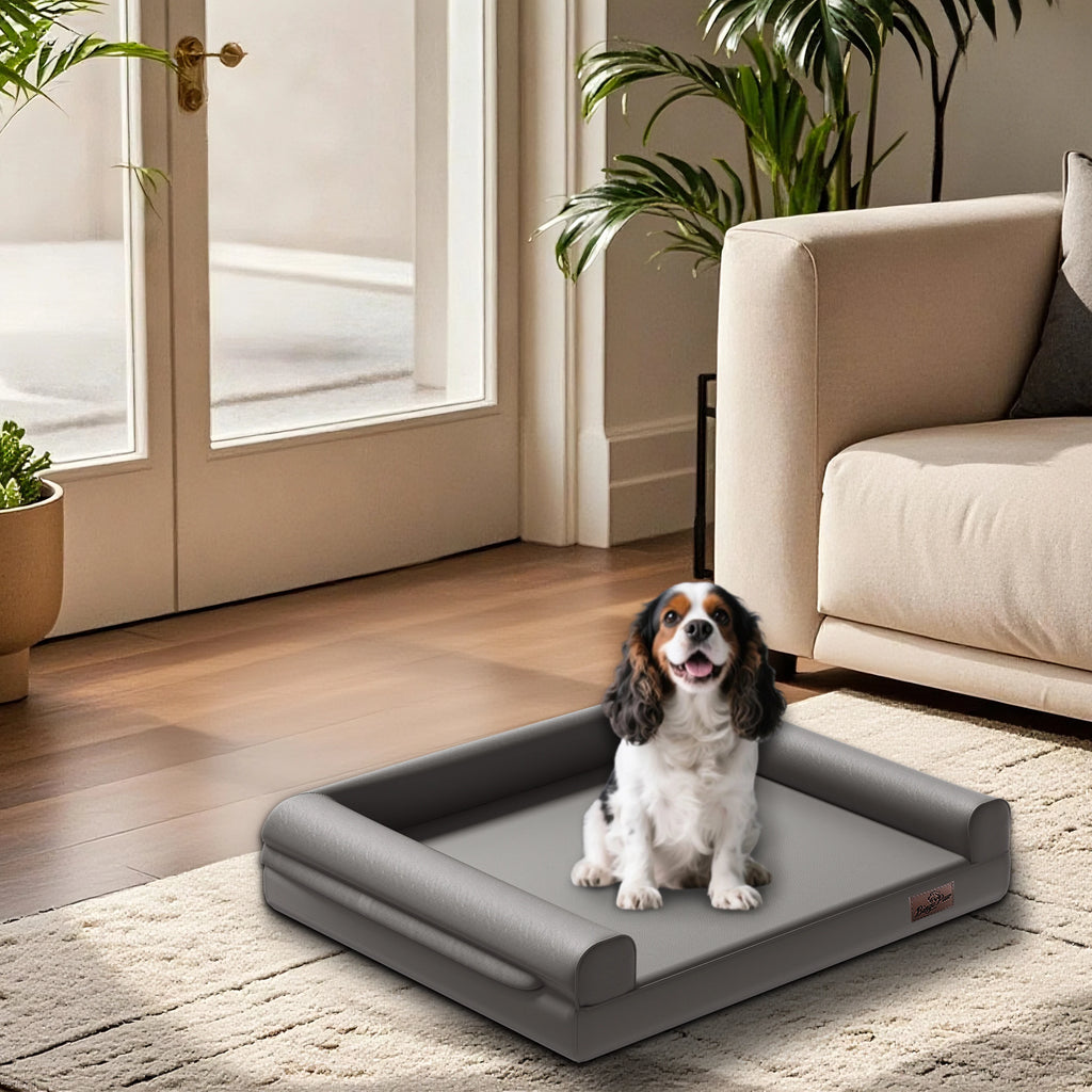 M-XXL Orthopedic Dog Calming Removable Cover Bed Bolster Microfiber Leather