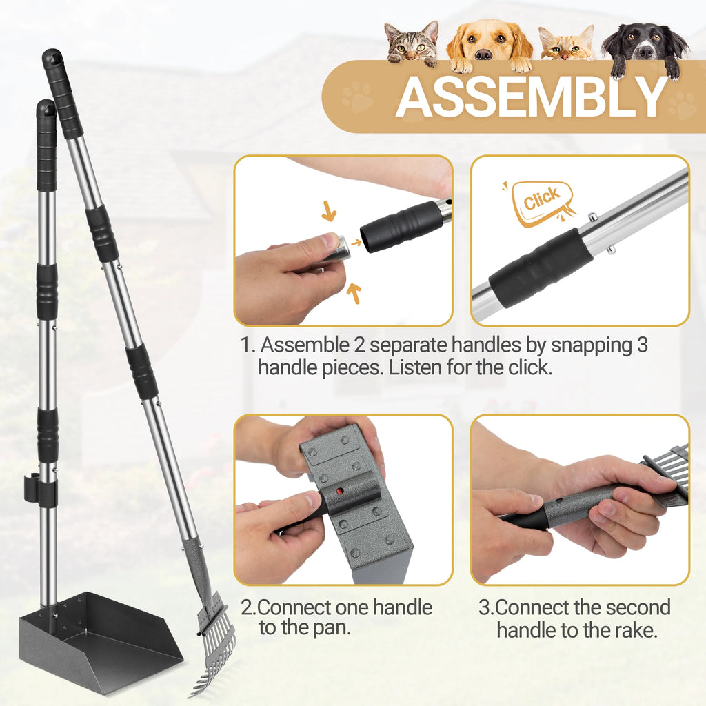 Dog Pooper Stainless Long Adjustable Handles Scooper and Tray
