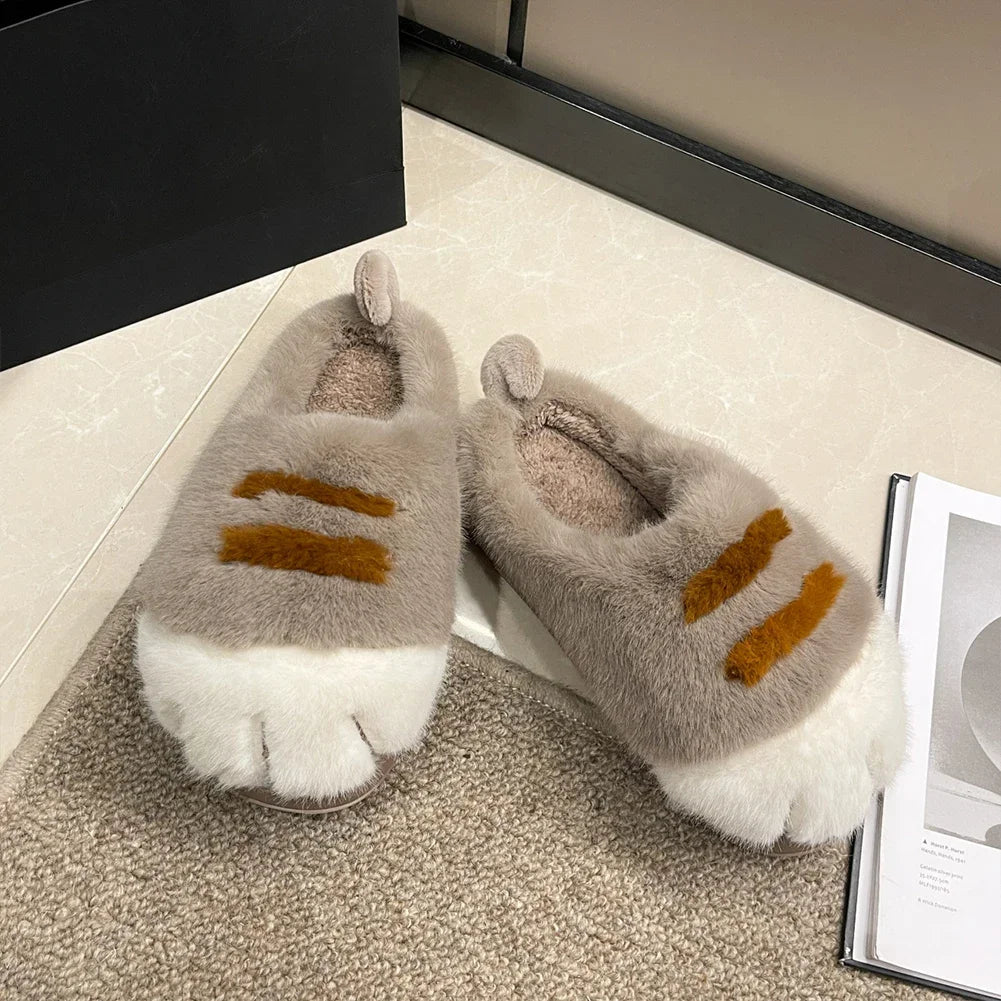 3D Cat Paw Plush Slip-on Comfortable House Slippers