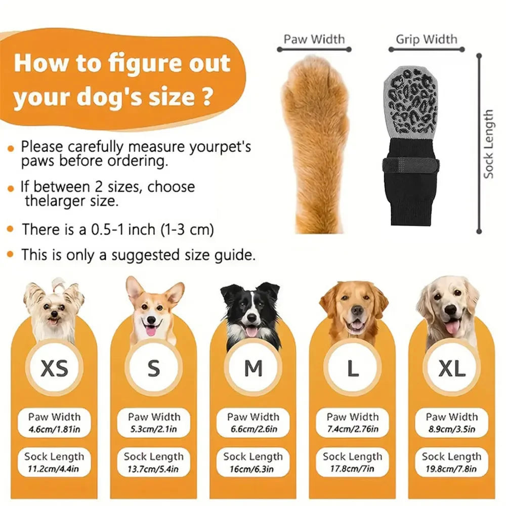4pcs Waterproof Paw Anti-Slip Boots with Traction Socks for Injured Dogs
