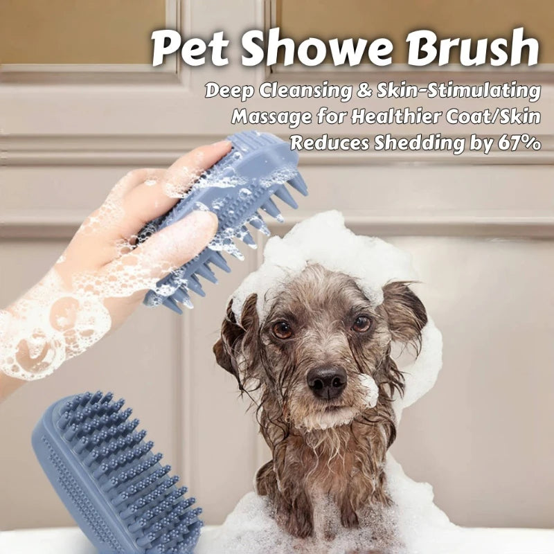 3-Head Silicone Bath Massage Brush with Fur Removal for Pets