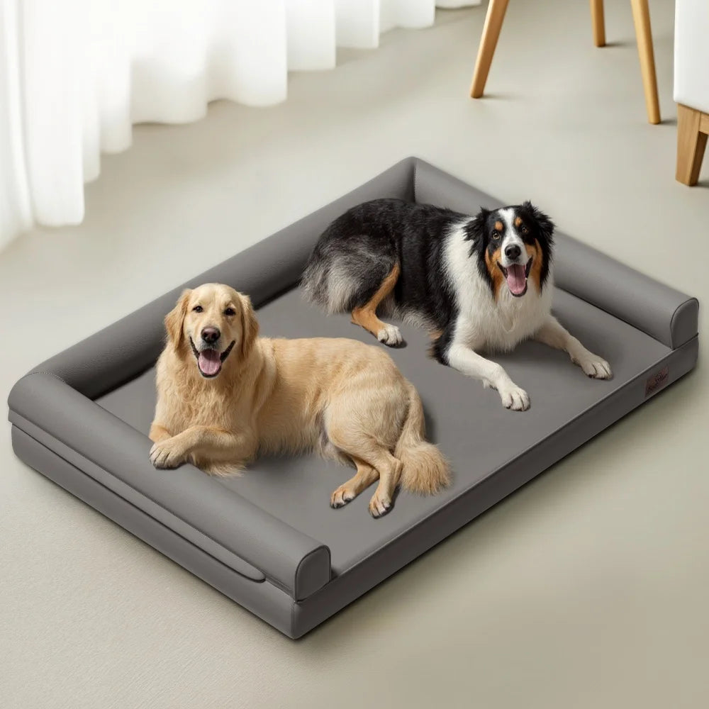 M-XXL Orthopedic Dog Calming Removable Cover Bed Bolster Microfiber Leather