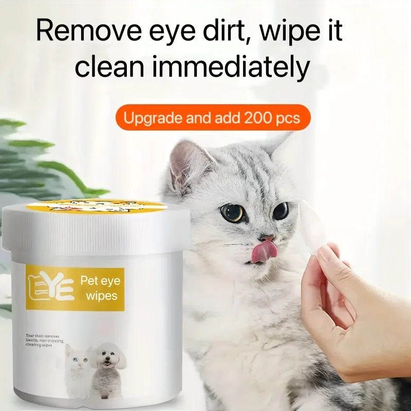 200pcs Pet Eye Wet Wipes, Gently Remove Tear Stain, Debris, Discharge