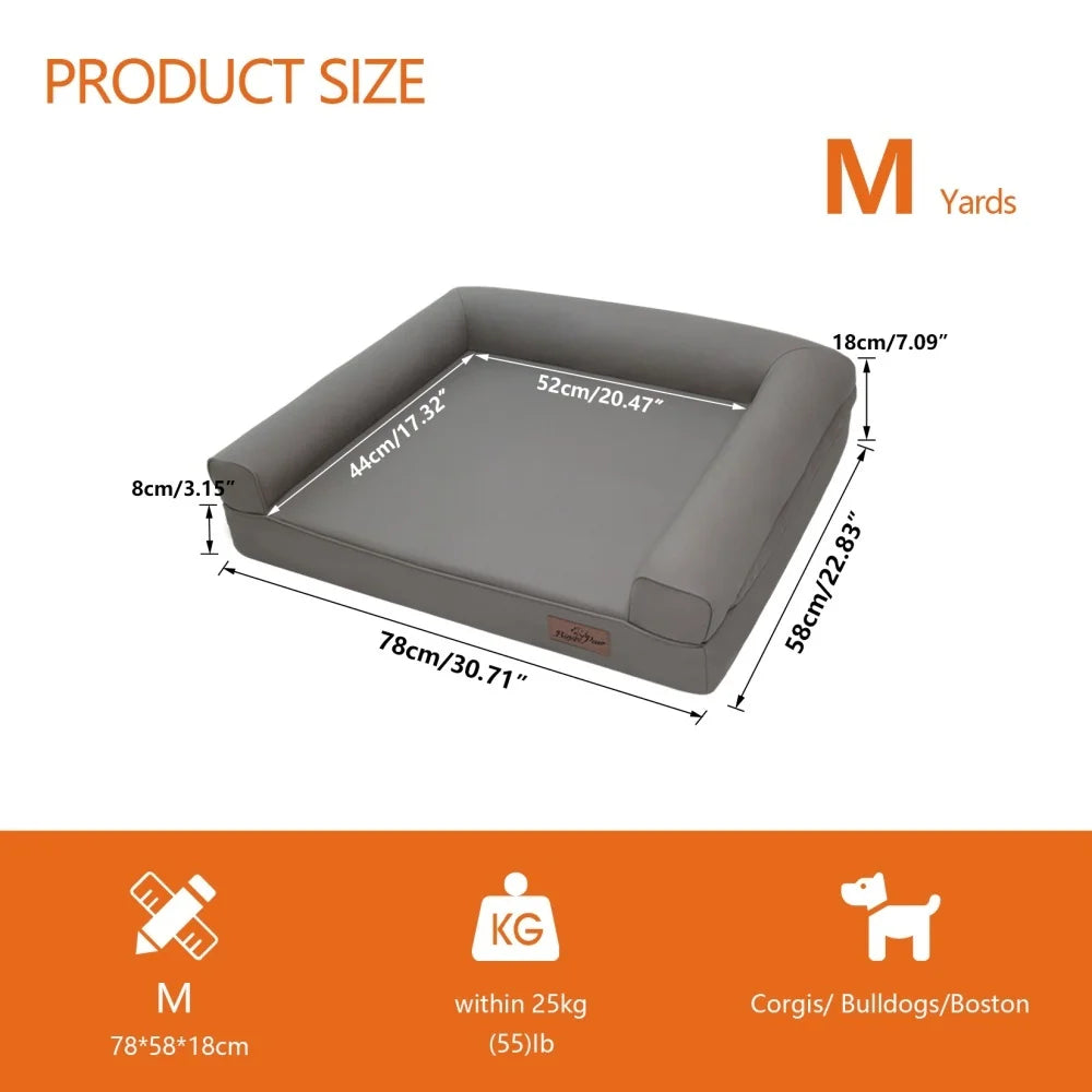 M-XXL Orthopedic Dog Calming Removable Cover Bed Bolster Microfiber Leather