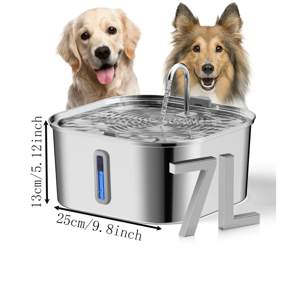 7L/236 oz Dog Watering Fountain Stainless Steel Automatic Drinker