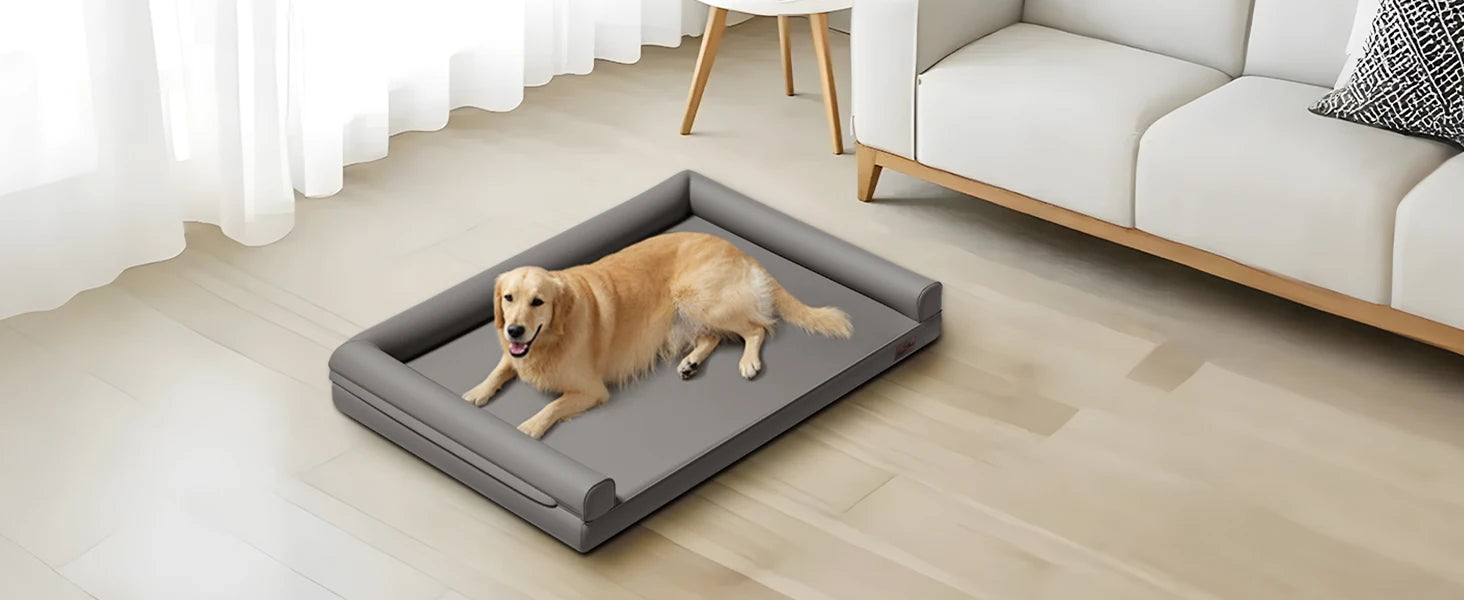 M-XXL Orthopedic Dog Calming Removable Cover Bed Bolster Microfiber Leather